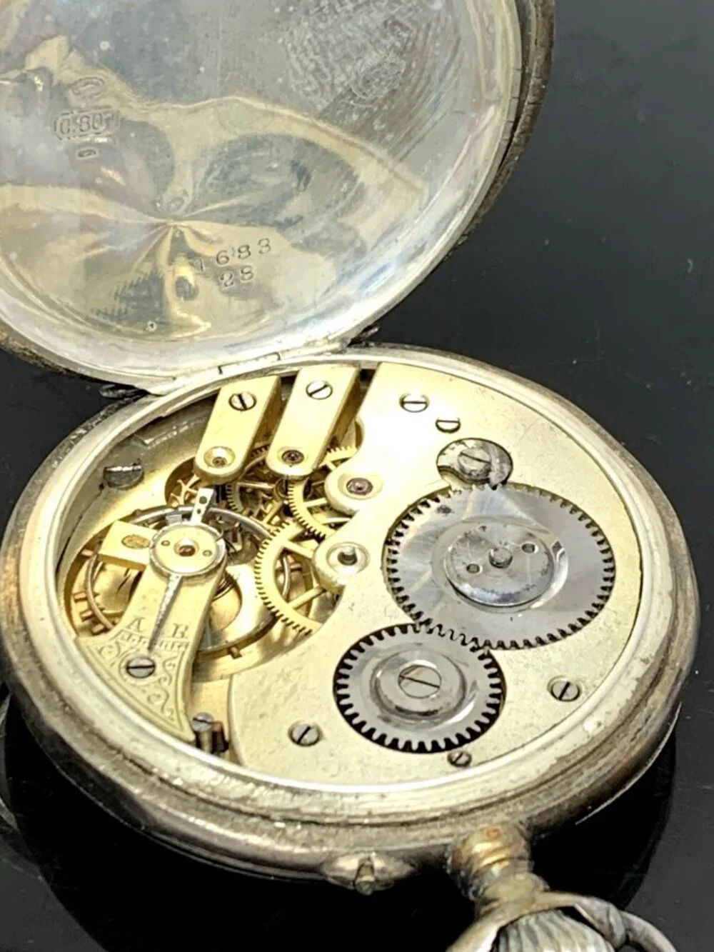Antique Pocket Watch German Reichskrone Imperial Crown .800 Silver Case 50mm